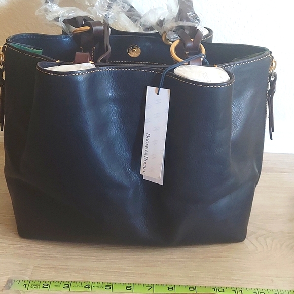 Dooney & Bourke Navy Large Zip Barlow Florentine Leather - Picture 2 of 15